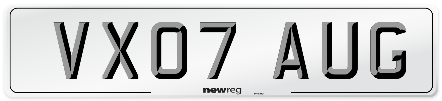 VX07 AUG Number Plate from New Reg